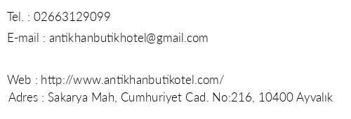 Antikhan Butik Otel telefon numaralar, faks, e-mail, posta adresi ve iletiim bilgileri